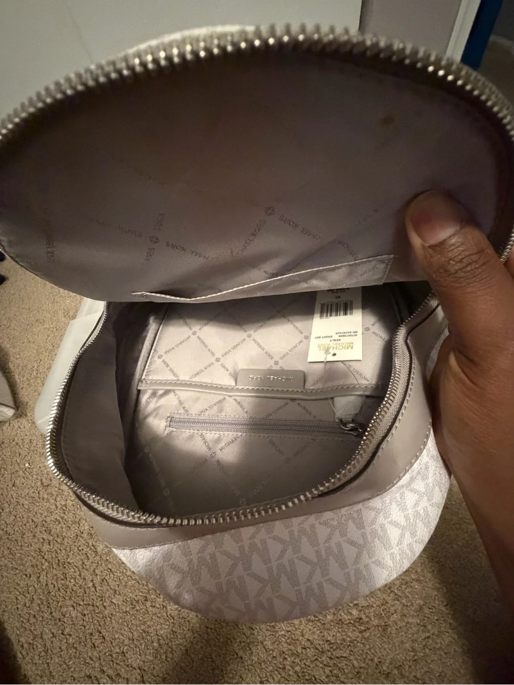 Michael Kors White and Silver-Tone MK Logo Backpack